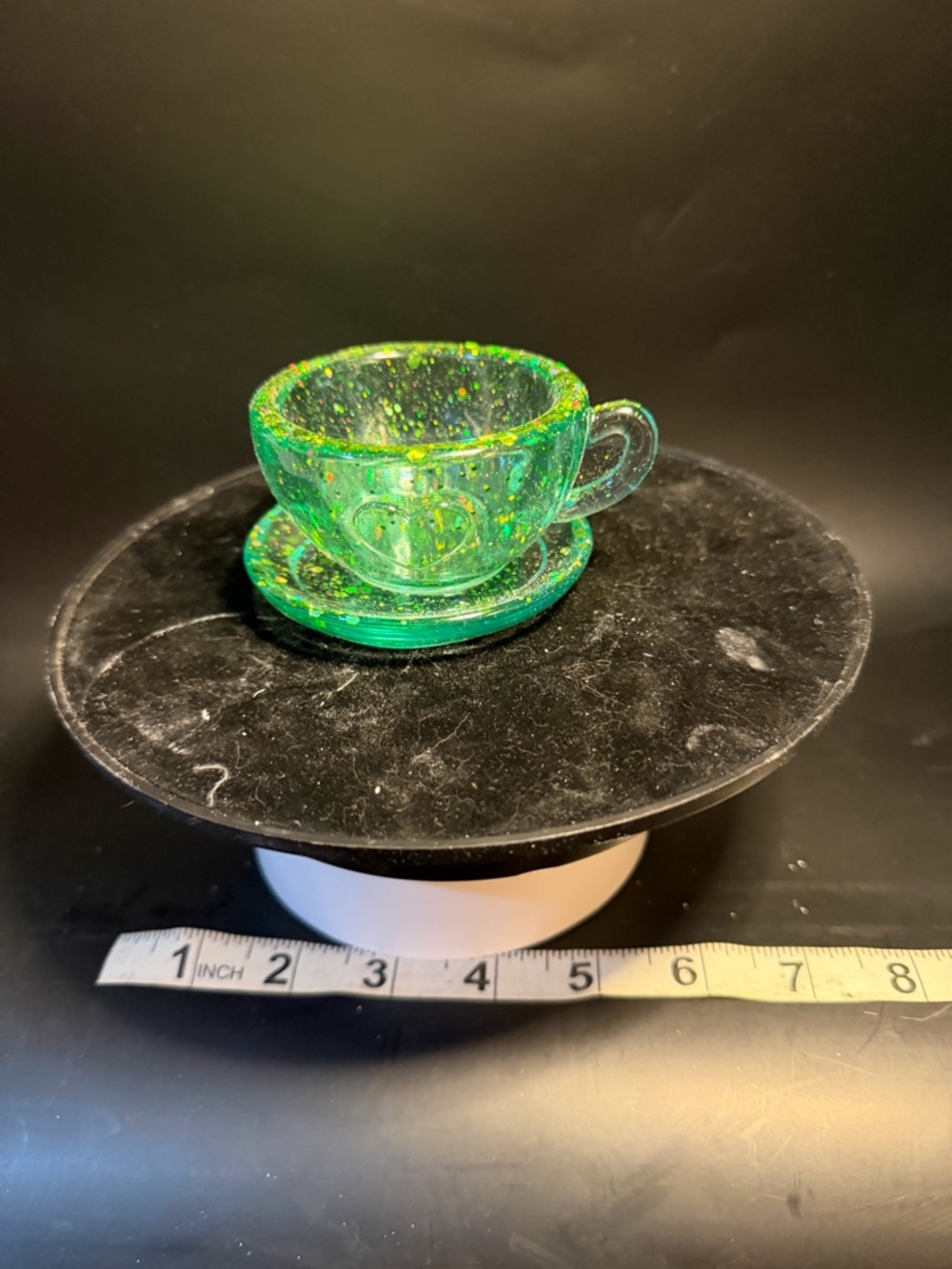 Green Glitter Resin Teacup Art Accent - Home Art